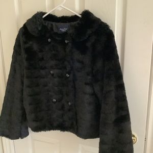 American Eagle Black faux fur cropped jacket